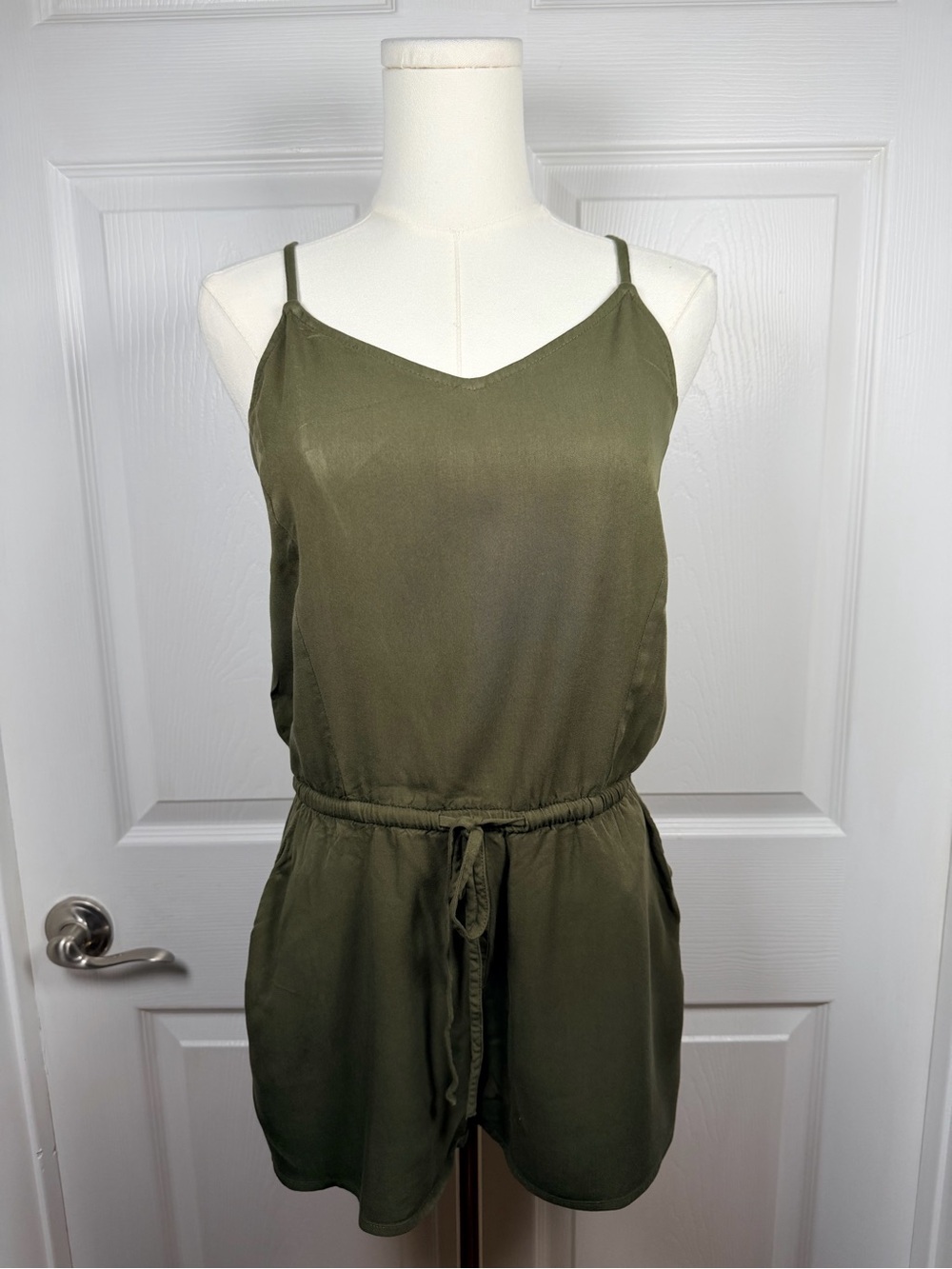 Old Navy Olive Green Spaghetti-Strap Drawstring Romper